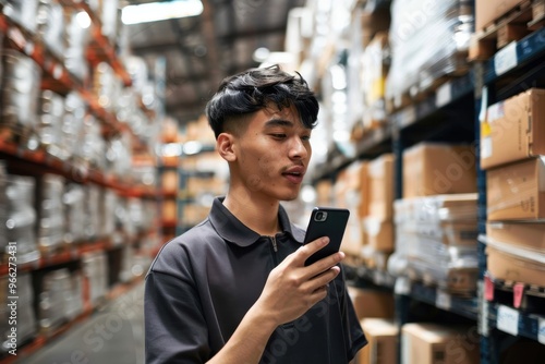 Fulfilling orders to the customer's specifications Shot of a young man talking on a cellphone while working in a warehouse