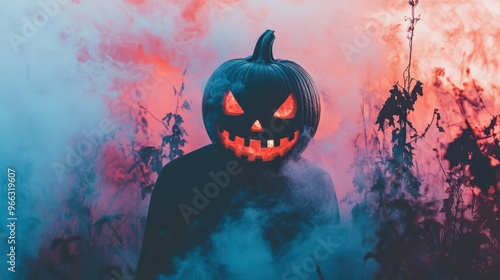 halloween pumpkin in the smoke