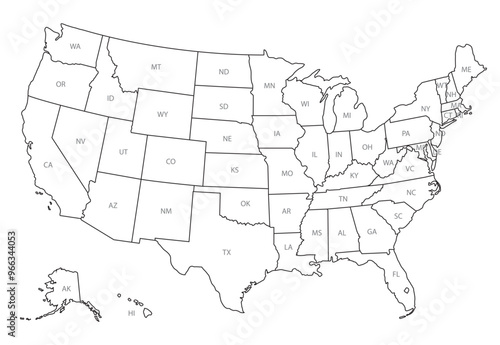 Map of USA with state abbreviations