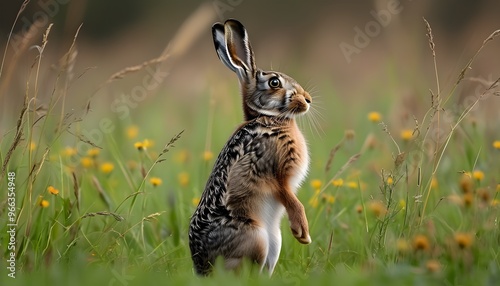 Curious Wild Rabbit Exploring a Vibrant Meadow