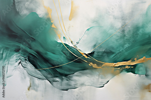 Abstract Green and Gold Fluid Art Painting