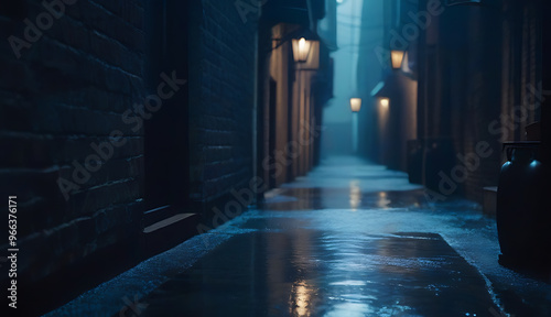 rainy old spooky alley depicted