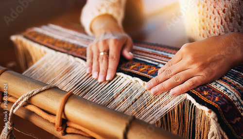 Close up of a woman weaving in Peru 