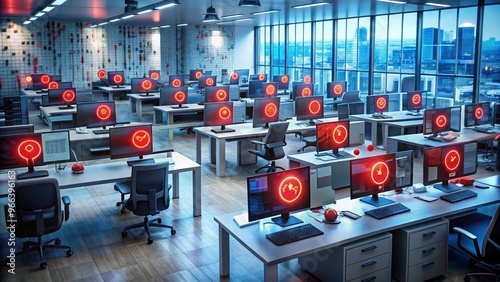 Visual Representation of a Cybersecurity Breach with Red Alarms and Warnings for Enhanced Awareness