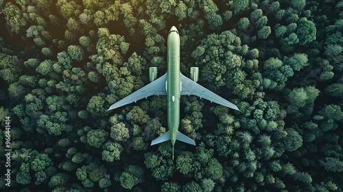 Innovative sustainable aviation a biofuel powered green plane soaring above lush forest landscapes