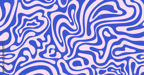 Abstract background pattern with colorful waves. Psychedelic groovy trippy y2k retro seamless pattern in blue and pink colors. Wavy and swirled brush strokes liquid background for packaging design