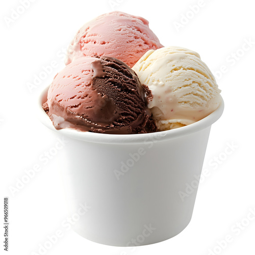 white cup with scoops ice cream isolated on transparent background Generative Ai.