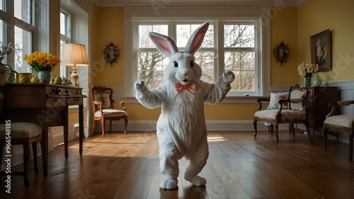 Easter Bunny dancing in the room 