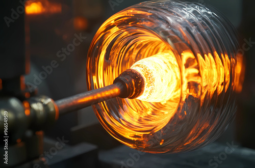 Glass Blowing Artistry: Pipe and Molten Glass in Action