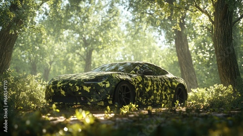 Camouflaged Sports Car in a Forest