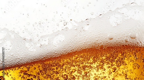 Close-up of frothy beer with bubbles. Perfect for beverage, alcohol, and refreshment themes in marketing or design projects.