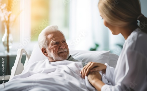 Nurturing assistance - nurse tends to retired senior citizen, essential healthcare, emotional support, practical aid, fostering a dignified, comfortable living environment for the elderly.