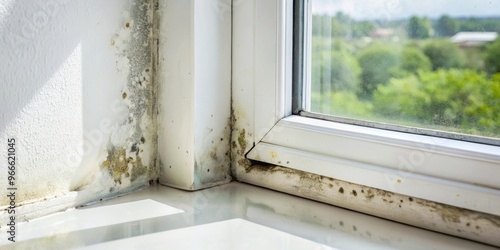 Mold growth in the corner of plastic windows, mold, fungus, corner, plastic, windows, damp, dirty, unhygienic