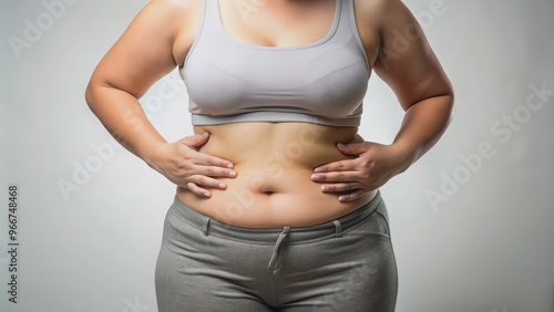 Woman touching her abdominal fat, woman, touch, fat, abdomen, body, health, weight, overweight, self-care