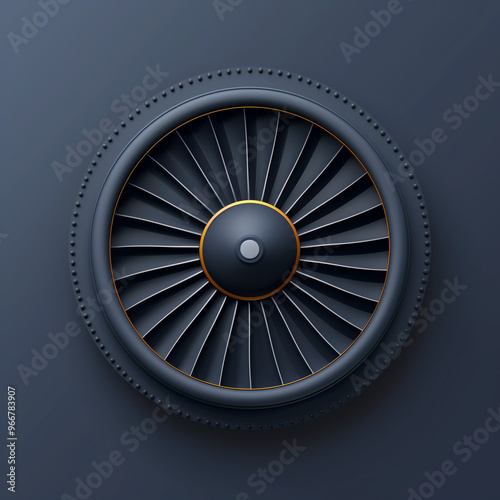 Jet Engine Turbine with Yellow Highlights 