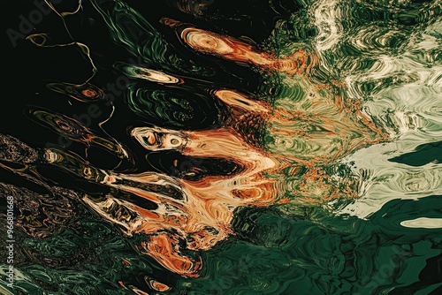 A photograph of the reflection in water, showing distorted and psychedelic patterns