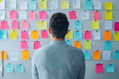 Entrepreneur planning the next steps of a startup in a minimalist, hightech workspace, symbolizing focused enterprise development