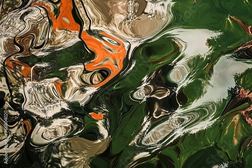 A photograph of the reflection in water, showing distorted and psychedelic patterns