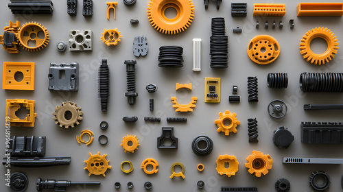 Assorted plastic construction components Precision engineered thermoplastic parts focusing on injection moulded gears connectors and structural pieces