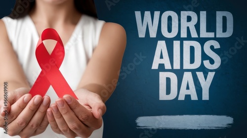 World AIDS Day design with heart-shaped red ribbon on beige