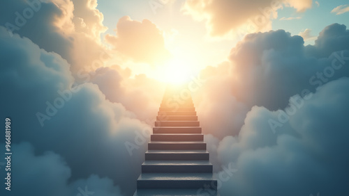 Stairway through the clouds to the heavenly light Stairway to heaven Copyspace 