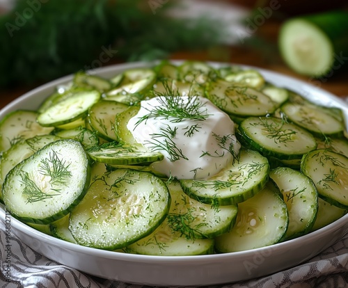 Polish Mizeria cucumber salad with sour cream and dill