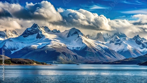 Snow capped mountains in the Strait of Magellan Extreme Close-Up