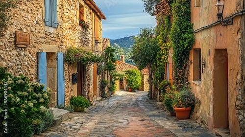 A view of a charming street in the small town of La Roquebrussane, located in the Var department, Provence region of France.