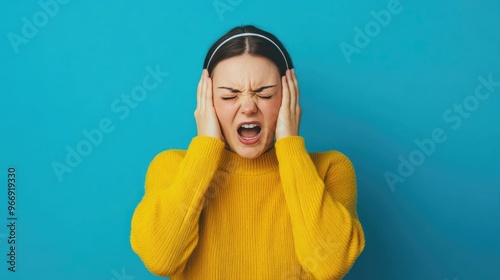 Person covering their ears trying to block out the overwhelming noise and sensory overload they are experiencing Feeling distressed and anxious due to the challenging situation