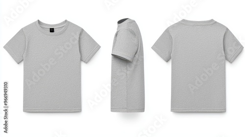 Grey T Shirt Mockup Front Side Back View Isolated on White Background