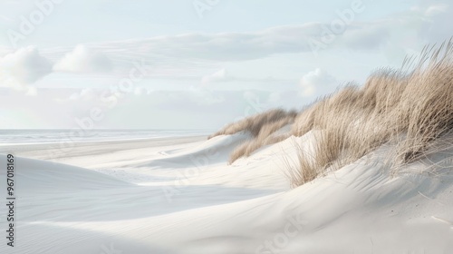 Elegant seaside landscape with rolling dunes and serene beige and white sand for contemplation