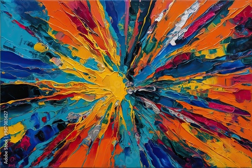 Pulsating Abstract Grunge Design in Oil on Canvas with Vivid Colors