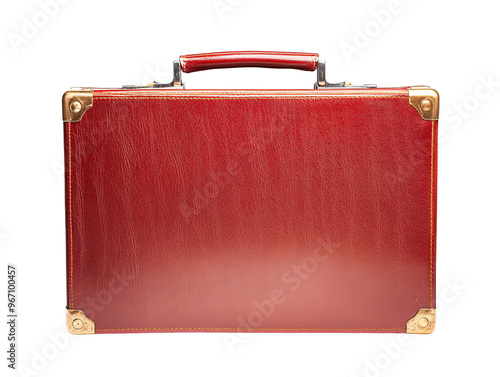 a red briefcase with gold trim