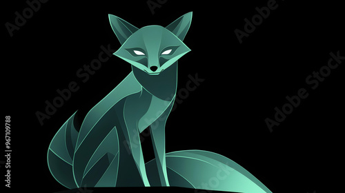 Green fox with glowing eyes on a black background.