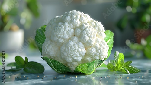 A fresh cauliflower head, perfectly isolated against a bright white background, highlighting its crisp and vibrant appearance.