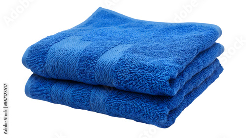 A folded blue towel isolated on white background 