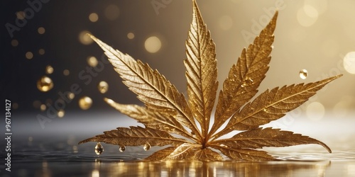 Gold dripping marijuana cannabis water leaf.