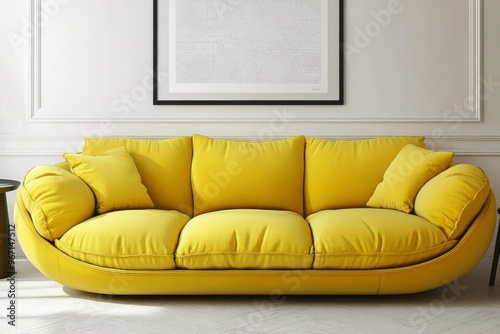 Modern Yellow Sofa Isolated on White Background, Living Room Interior Design Concept.