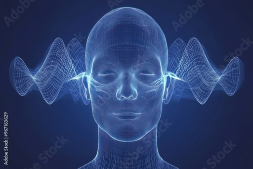 Perceptual expansion perceptual clarity brainwave processing and synaptic plasticity digital glowing blue head visualizing neural harmony and cognitive balance