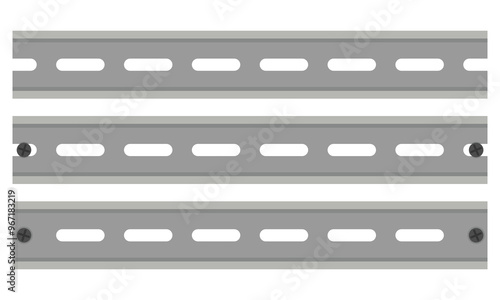 DIN rail for mounting industrial control equipment inside equipment racks. Vector illustration isolated on white background