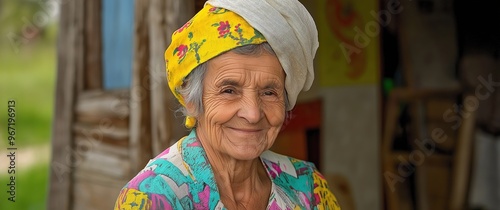 Smiling Woman in Colorful Headscarf