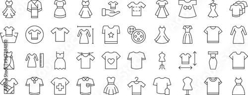 Dresses and T Shirts Collection of Thin Icons. Editable Stroke. Suitable for Web Sites, Books, Cards, Apps