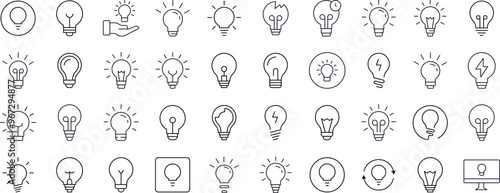 Lightbulbs, Lamps Pack of Thin Icons. Editable Stroke. Suitable for Web Sites, Books, Cards, Apps