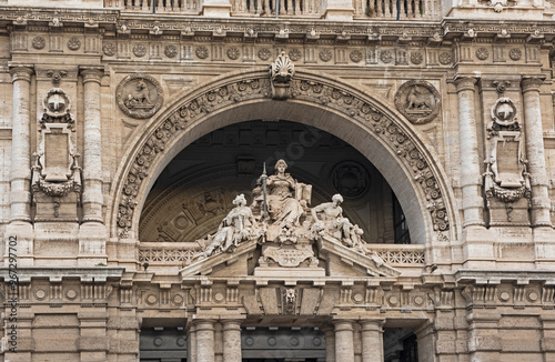 Closeup detail of ornate building facade exterior