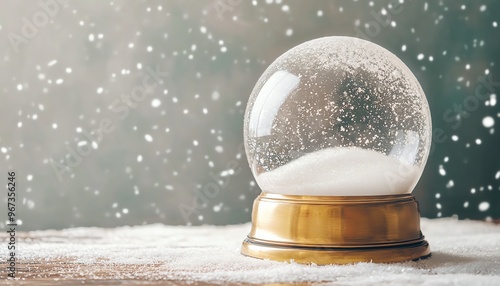 Gold-Based Snow Globe on a Snowy Wooden Surface