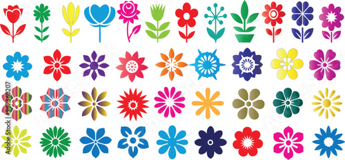 Colorful flower vector icon, vibrant floral design, abstract petals, and symmetrical shapes for graphic design, websites, and print projects. decorative flowers for creative projects