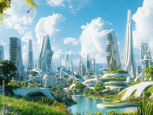 A breathtaking panoramic view of a utopian city