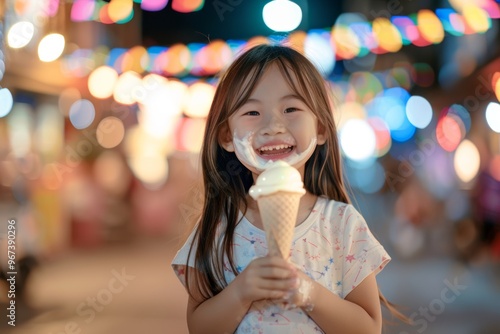 Sweet and adorable child enjoying her food blissful smile. Adorable little girl's long hair cascades she eats joyfully. Emblematic of childhood innocence and unpretentious joy.