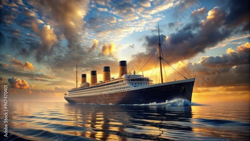 Giant titanic ship sailing in the vast sea, titanic, ship, sea, ocean, voyage, transportation, travel, disaster, historic