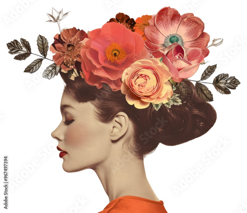 Retro woman flower photography accessories.